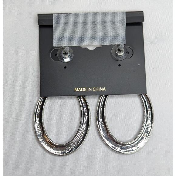 Oval Mottled Silver Rhinestone Hoop Earrings by nOir - Picture 4 of 5